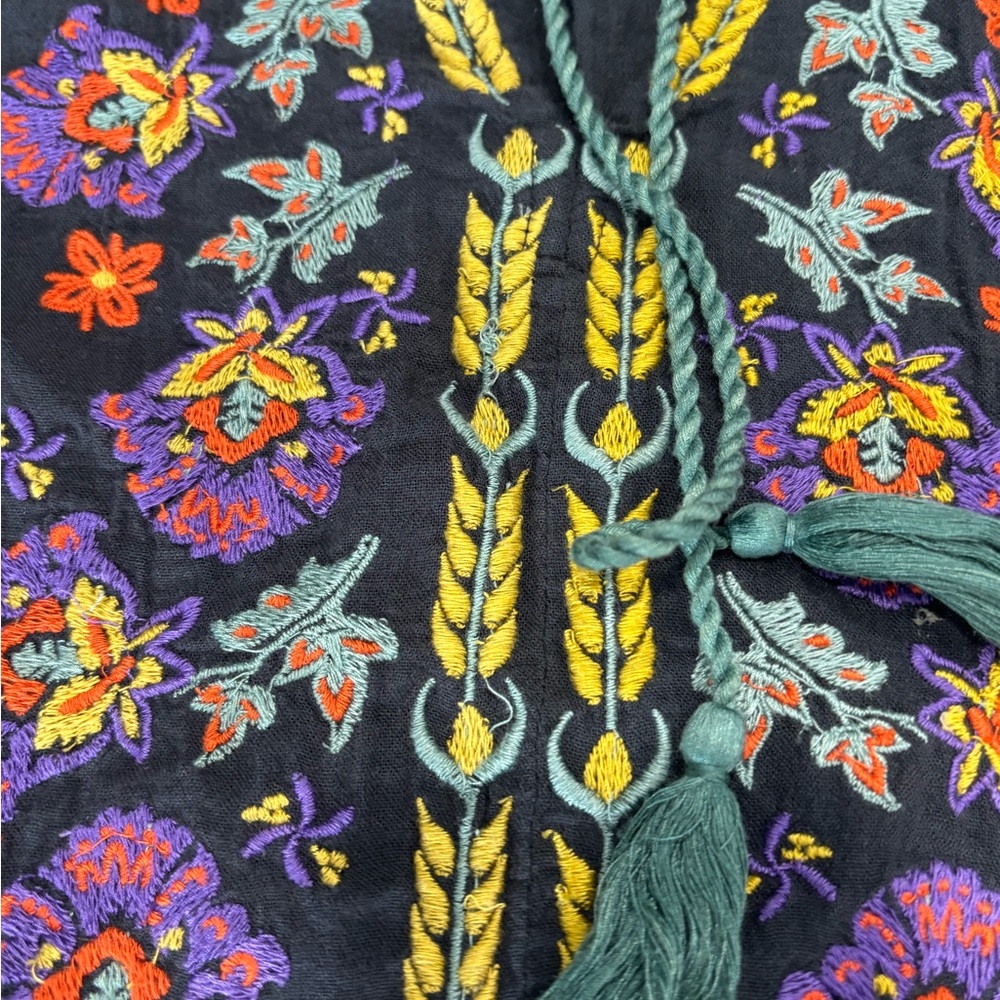 NATURAL LIFE Black Embroidered Floral Boho Blouse with Purple & Orange Accents - Picture 2 of 6